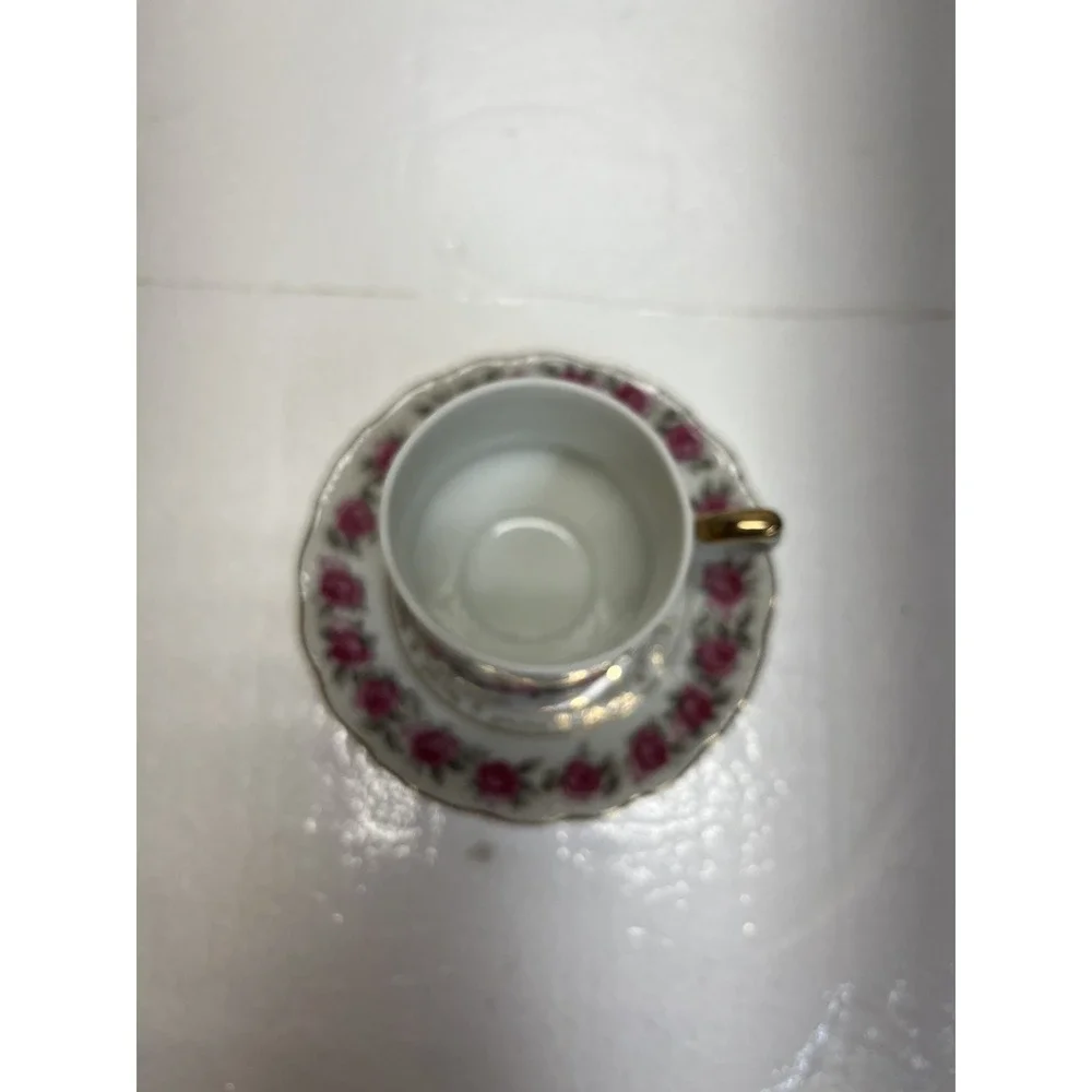 Vintage Inarco‎ Gold Pink Floral Demitasse And Saucer Espresso Cup made in Japan